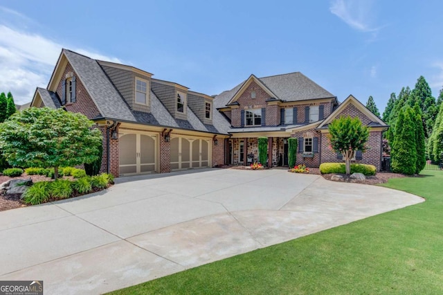 120 Slate Dr, Buford, GA 30518 - view of front of home with driveway, brick siding, a front yard, a garage, and a shingled roof