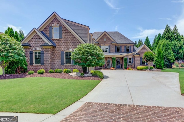 120 Slate Dr, Buford, GA 30518 - view of front of home with a front yard, concrete driveway, and brick siding