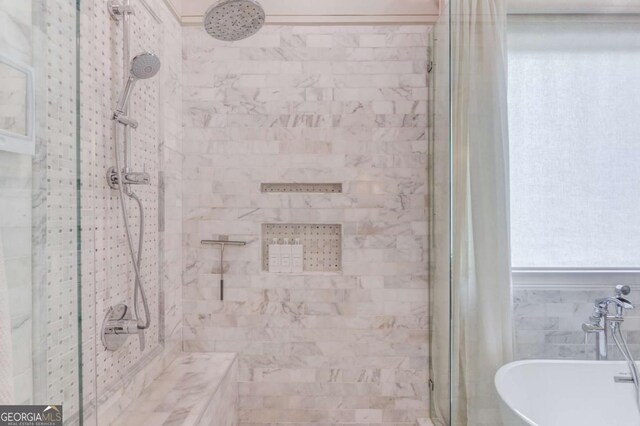120 Slate Dr, Buford, GA 30518 - full bathroom featuring a shower stall and a freestanding bath