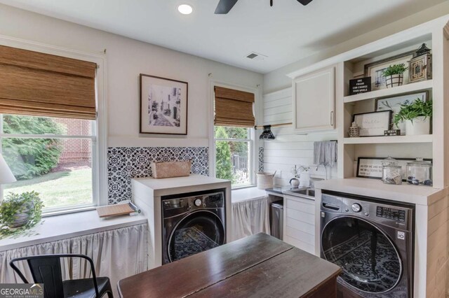 120 Slate Dr, Buford, GA 30518 - laundry area featuring washer / clothes dryer, ceiling fan, and recessed lighting