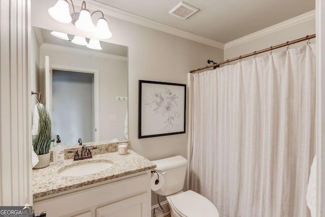 120 Slate Dr, Buford, GA 30518 - bathroom with vanity, ornamental molding, and a shower with shower curtain