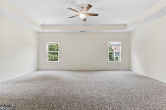3390 Meadow Grass Dr, Dacula, GA 30019 - spare room with a tray ceiling, carpet flooring, a ceiling fan, and healthy amount of natural light