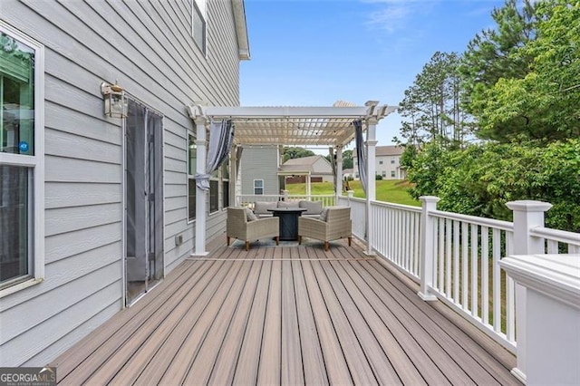 3390 Meadow Grass Dr, Dacula, GA 30019 - wooden terrace with a pergola and an outdoor living space