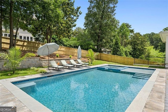 1312 Becket Dr NE, Brookhaven, GA 30319 - view of pool featuring a fenced backyard and a pool with connected hot tub