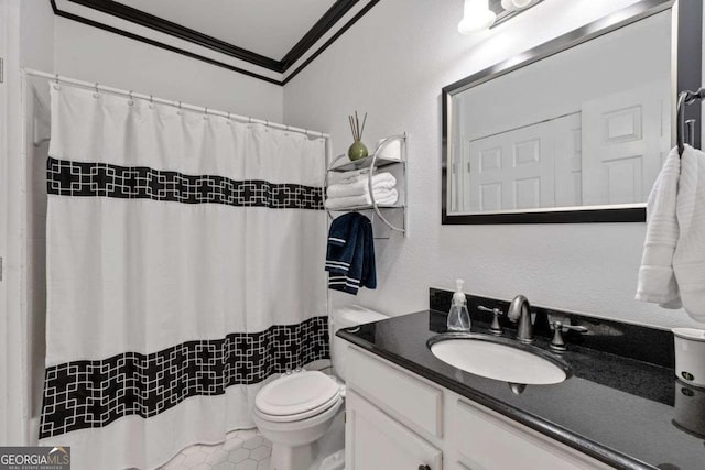 3071 Lenox Rd NE Unit 19, Atlanta, GA 30324 - bathroom with crown molding, vanity, and a shower with shower curtain
