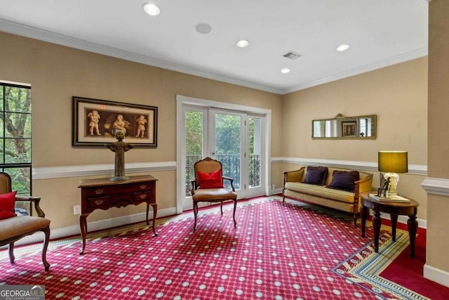3071 Lenox Rd NE Unit 19, Atlanta, GA 30324 - living area featuring crown molding, carpet floors, and recessed lighting