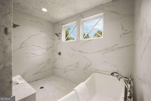 13365 Hopewell Rd, Alpharetta, GA 30004 - bathroom with a soaking tub and a marble finish shower