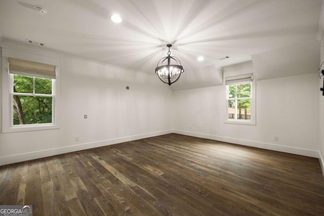 13365 Hopewell Rd, Alpharetta, GA 30004 - spare room with plenty of natural light, a chandelier, dark wood-style flooring, and recessed lighting