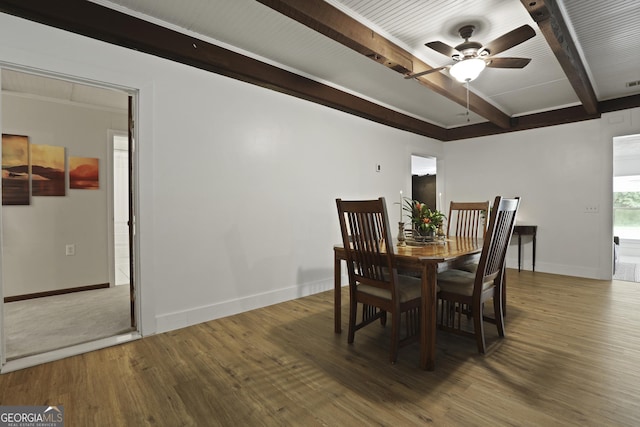 684 Frances Ln, Brooklet, GA 30415 - dining space with ceiling fan, beamed ceiling, and wood finished floors