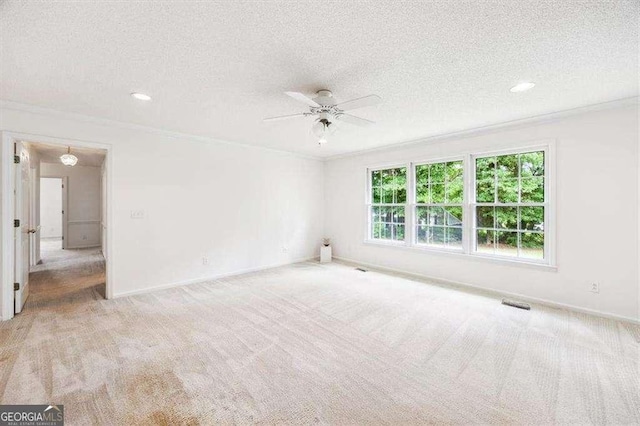 204 Old Oak Rd, Macon, GA 31216 - empty room with a textured ceiling, a ceiling fan, carpet floors, recessed lighting, and ornamental molding