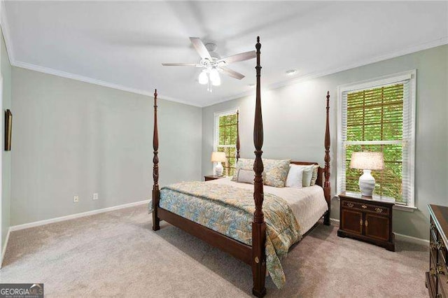 501 Avery Creek Pointe, Woodstock, GA 30188 - bedroom featuring crown molding, light colored carpet, and a ceiling fan