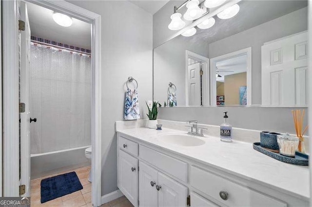 501 Avery Creek Pointe, Woodstock, GA 30188 - full bath with vanity, tile patterned flooring, shower / tub combo, and a chandelier