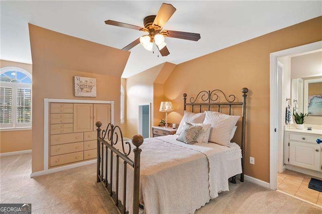 501 Avery Creek Pointe, Woodstock, GA 30188 - bedroom with light colored carpet, ensuite bath, and ceiling fan