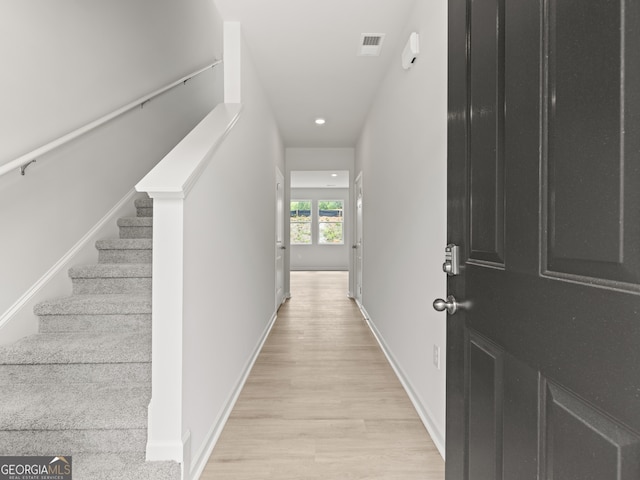 504 Oak View Ln, Dallas, GA 30157 - corridor featuring light wood-style floors, stairway, and recessed lighting