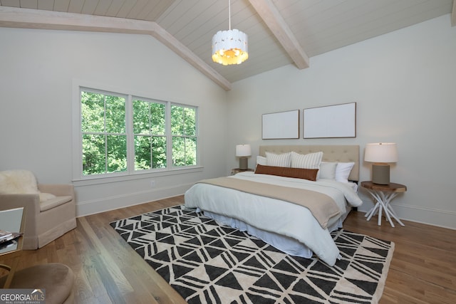 2164 James Aly, Atlanta, GA 30345 - bedroom with a chandelier, wood finished floors, and wood ceiling