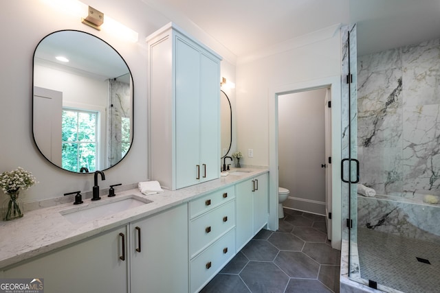 2164 James Aly, Atlanta, GA 30345 - full bathroom with double vanity, a marble finish shower, and tile patterned flooring