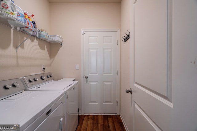 410 Meadowbend Cir, Athens, GA 30606 - washroom with independent washer and dryer and dark wood-style floors