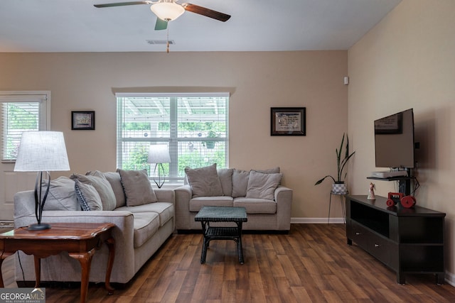 410 Meadowbend Cir, Athens, GA 30606 - living room with dark wood-type flooring and a ceiling fan