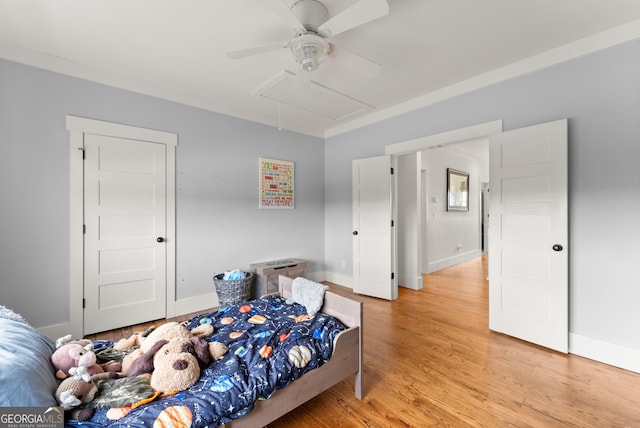 429 Hubert Harris Rd, Cornelia, GA 30531 - bedroom with attic access, light wood-style flooring, and ceiling fan