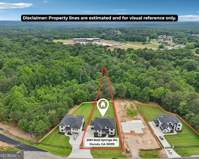 3061 Bold Springs Rd, Dacula, GA 30019 - aerial overview of property's location featuring a forest and property parcel outlined