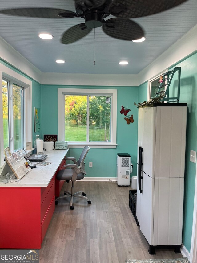 7191 Moontown Rd, Appling, GA 30802 - home office with healthy amount of natural light, light wood-style flooring, ceiling fan, and recessed lighting