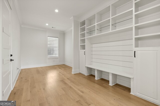 3735 Hamilton Mill Rd, Buford, GA 30519 - mudroom with crown molding, recessed lighting, and wood finished floors