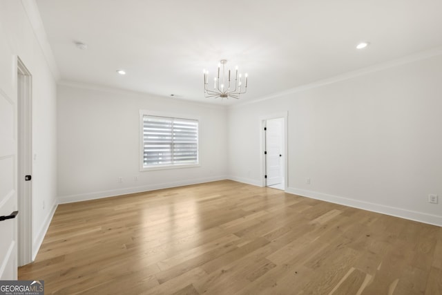3735 Hamilton Mill Rd, Buford, GA 30519 - empty room with a chandelier, ornamental molding, light wood-style floors, recessed lighting, and a smoke detector