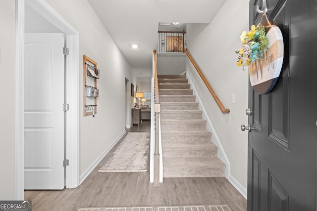 2046 Westbrook Rd, Commerce, GA 30530 - entrance foyer featuring stairs, wood finished floors, and recessed lighting