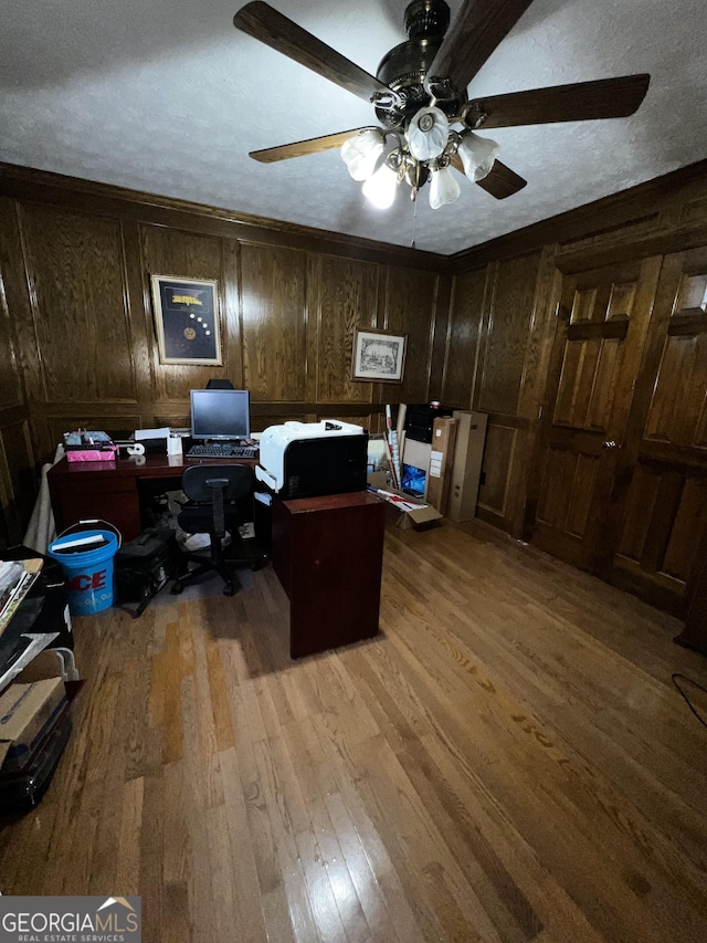 186 Kingston Rd, Colbert, GA 30628 - office featuring light wood finished floors, ceiling fan, and wood walls