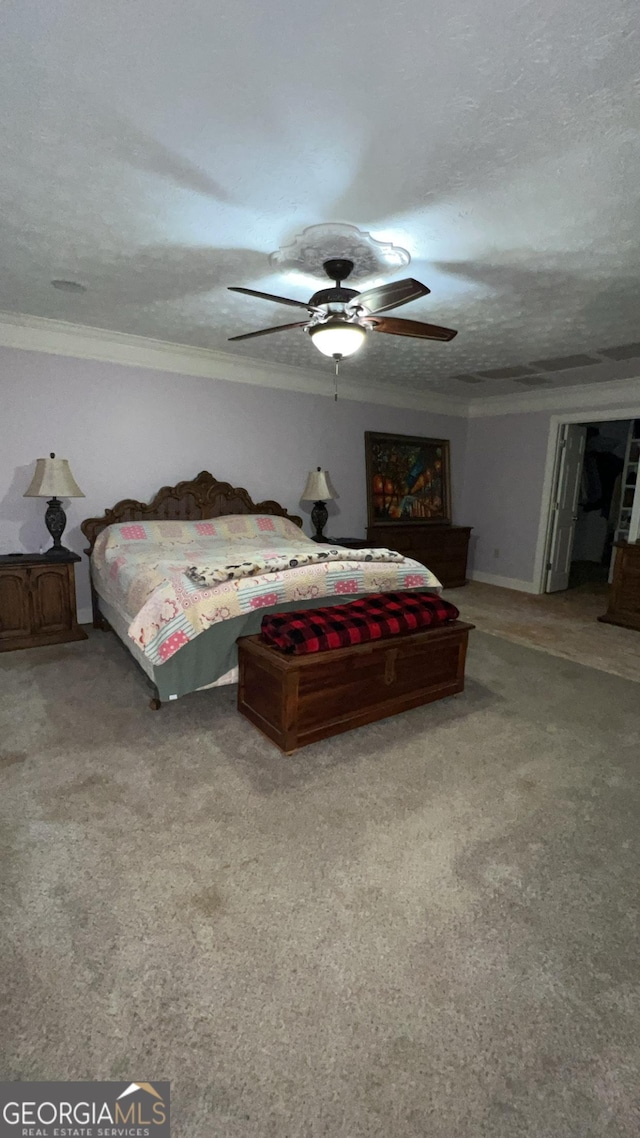 186 Kingston Rd, Colbert, GA 30628 - bedroom featuring carpet floors, ornamental molding, and a ceiling fan