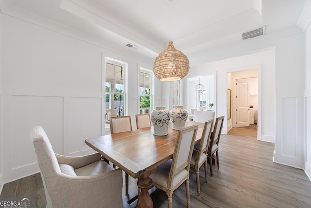 15755 Burdette Ct, Milton, GA 30004 - dining space featuring wood finished floors, a decorative wall, and wainscoting