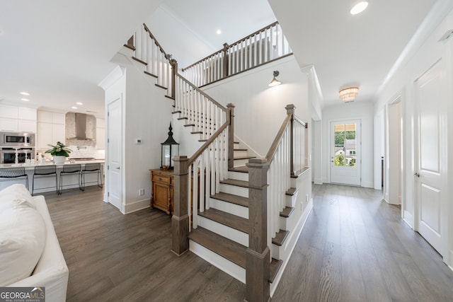15755 Burdette Ct, Milton, GA 30004 - staircase with wood finished floors and recessed lighting