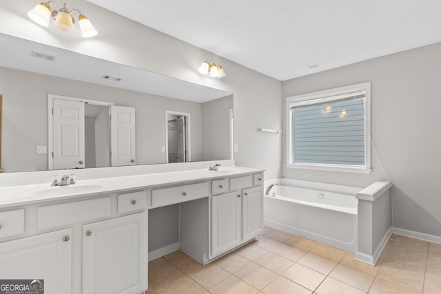 8750 Redford Ln, Suwanee, GA 30024 - full bath featuring double vanity, tile patterned flooring, and a garden tub