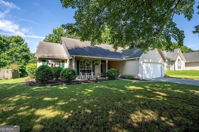 5832 Sycamore Ridge Dr, Sugar Hill, GA 30518 - ranch-style home featuring an attached garage, a porch, driveway, and roof with shingles