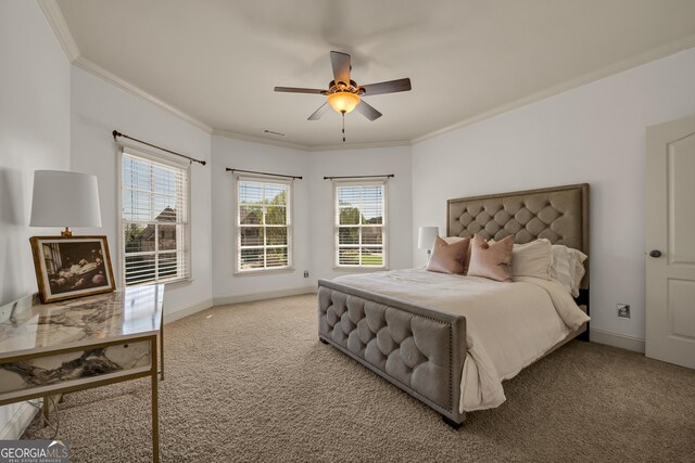 560 Arcaro Dr, Milton, GA 30004 - carpeted bedroom with ornamental molding and a ceiling fan