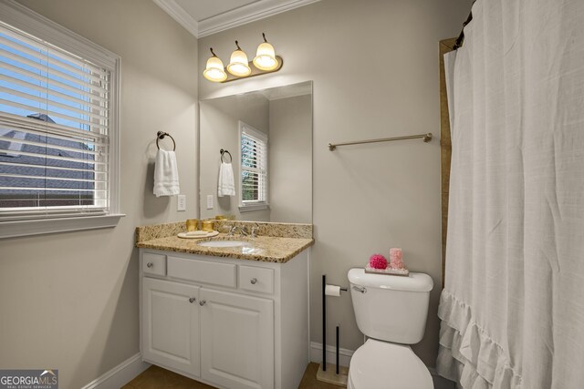560 Arcaro Dr, Milton, GA 30004 - full bath with vanity, ornamental molding, plenty of natural light, and a shower with shower curtain