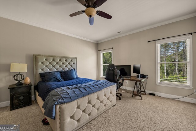 560 Arcaro Dr, Milton, GA 30004 - bedroom with carpet flooring, multiple windows, ornamental molding, and an office area