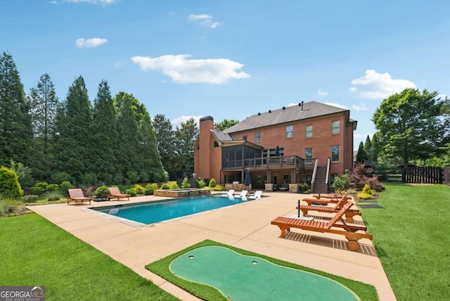 560 Arcaro Dr, Milton, GA 30004 - outdoor pool with a patio area, a putting area, stairway, and a deck