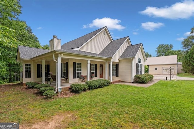 2333 Old Newnan Rd, Carrollton, GA 30116 - view of front of property with a chimney, a front lawn, a porch, and a shingled roof