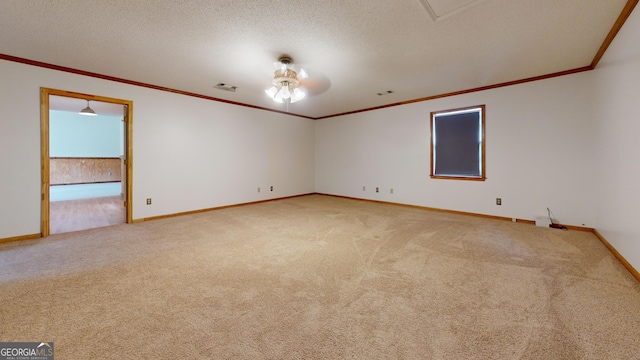 26 Ben Blvd, Swainsboro, GA 30401 - spare room with light colored carpet, crown molding, ceiling fan, and a textured ceiling