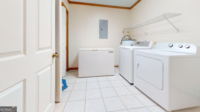 26 Ben Blvd, Swainsboro, GA 30401 - washroom with electric panel, separate washer and dryer, crown molding, and light tile patterned floors