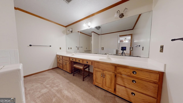 26 Ben Blvd, Swainsboro, GA 30401 - full bath with crown molding, double vanity, a textured ceiling, and carpet