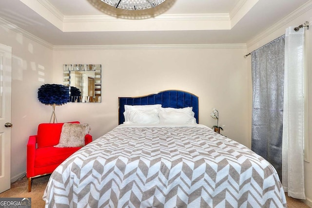 1306 Harris Way, Brookhaven, GA 30319 - bedroom featuring a tray ceiling, crown molding, and carpet flooring