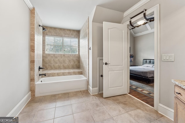 3410 Enclave Mill Ct, Dacula, GA 30019 - ensuite bathroom featuring  shower combination, tile patterned flooring, and vanity