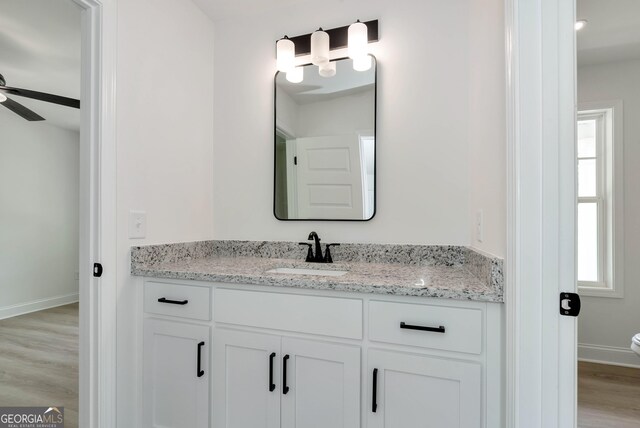797 Ode Peppers Rd, Winder, GA 30680 - bathroom with vanity, a ceiling fan, and wood finished floors