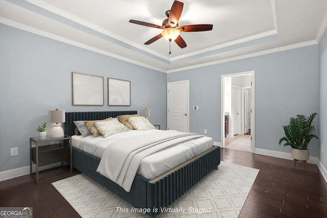 728 Lorimore Pass, Canton, GA 30115 - bedroom with a raised ceiling, hardwood / wood-style floors, ornamental molding, and a ceiling fan