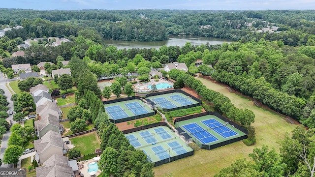 728 Lorimore Pass, Canton, GA 30115 - bird's eye view of a heavily wooded area and a nearby body of water