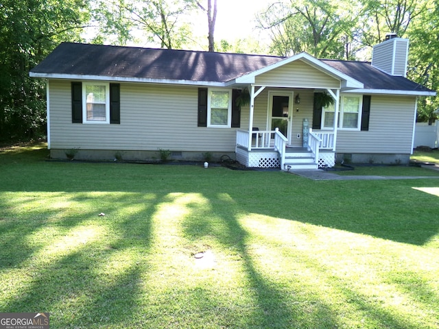 871 Chisholm Trl, Macon, GA 31220 - ranch-style house featuring covered porch, crawl space, a chimney, and a front lawn