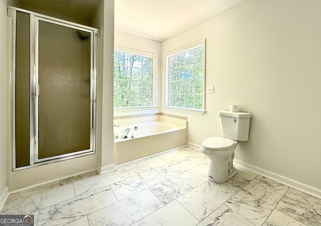 83 Austin Ct, Dahlonega, GA 30533 - bathroom featuring marble finish flooring, a bath, and a shower stall