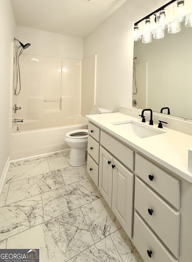 83 Austin Ct, Dahlonega, GA 30533 - bathroom featuring marble finish floors, vanity, and shower / bathtub combination
